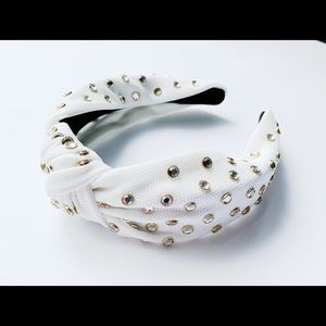 White knot headband with crystal beads